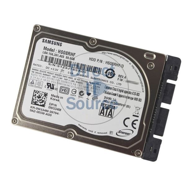 Dell 0W534M - 80GB 3.6K SATA 3.0Gbps 1.8" 16MB Cache Hard Drive