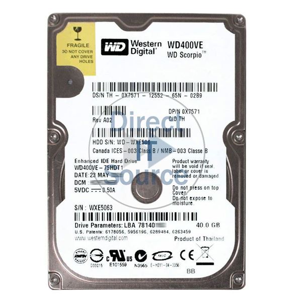 Dell 0X7571 - 40GB 5.4K IDE 2.5" Hard Drive