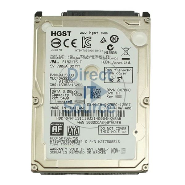 Dell 0X7RPC - 750GB 5.4K SATA 2.5" Hard Drive