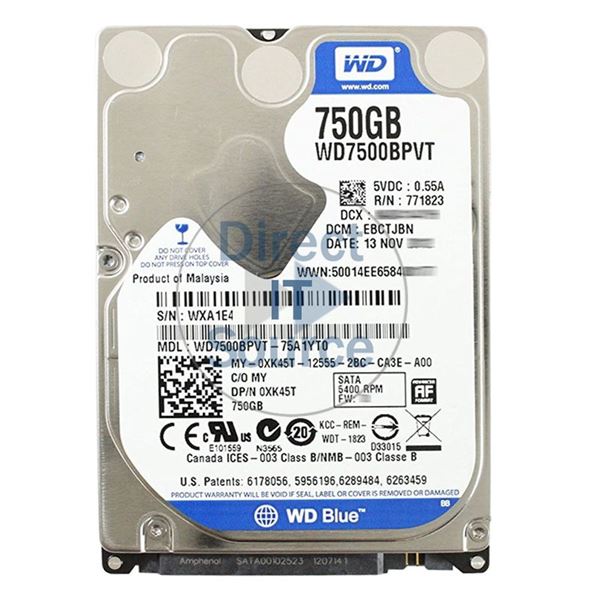 Dell 0XK45T - 750GB 5.4K SATA 2.5" Hard Drive