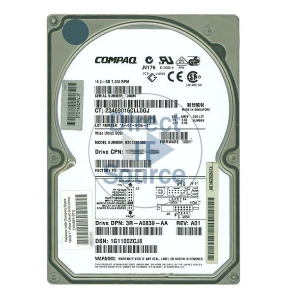HP-Compaq 104664-001 - 18.2GB 7.2K 68-PIN Ultra2-Wide SCSI 3.5" Hard Drive