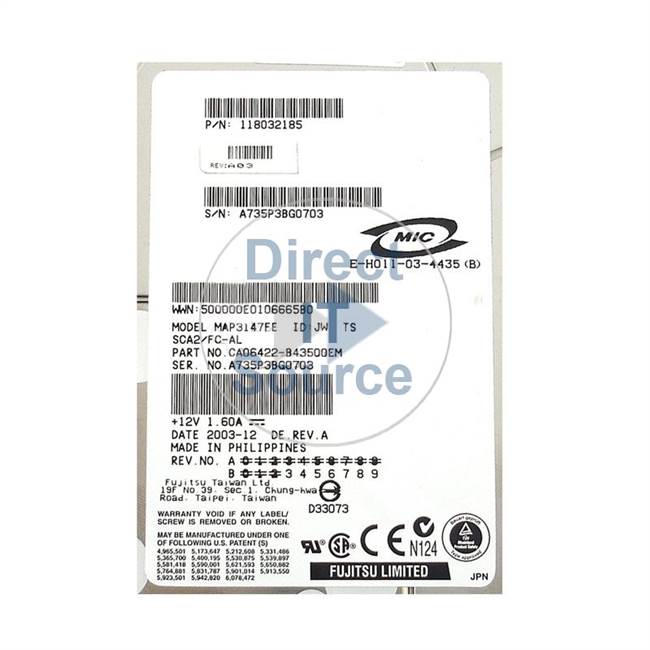 118032185 Fujitsu - 146GB 10K Fibre Channel Cache Hard Drive