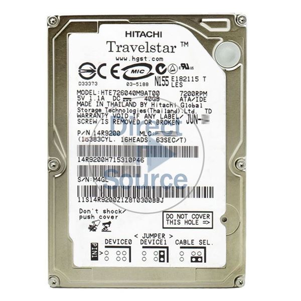 Hitachi 14R9200 - 40GB 7.2K ATA/100 2.5Inch 8MB Cache Hard Drive