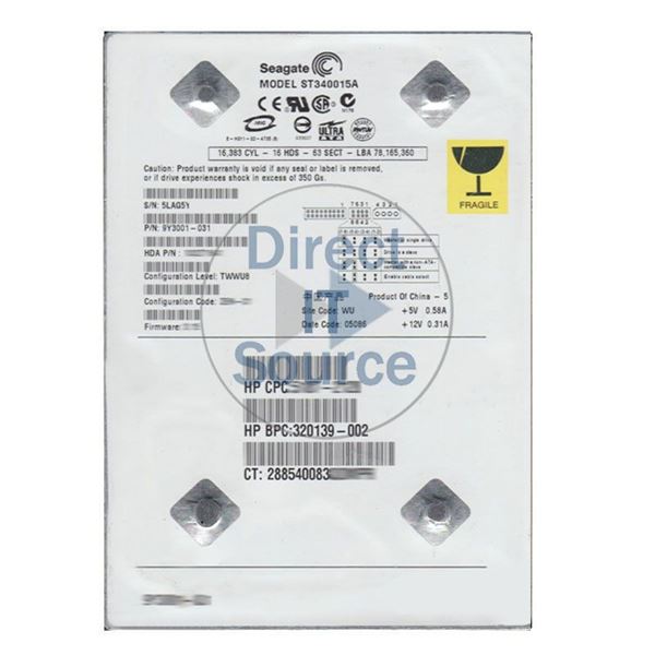 HP 320139-002 - 40GB 5.4K IDE 3.5" Hard Drive