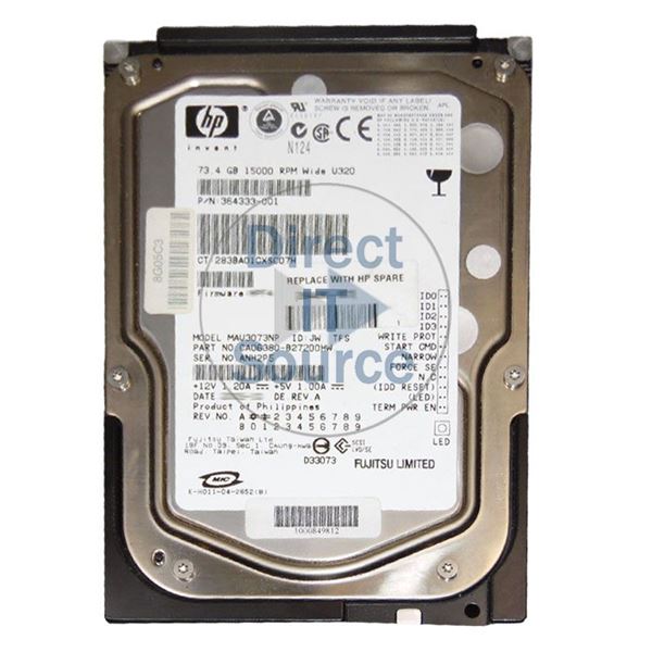 HP 364333-001 - 73.4GB 15K 68-PIN Ultra-320 SCSI 3.5" 8MBCache Hard Drive