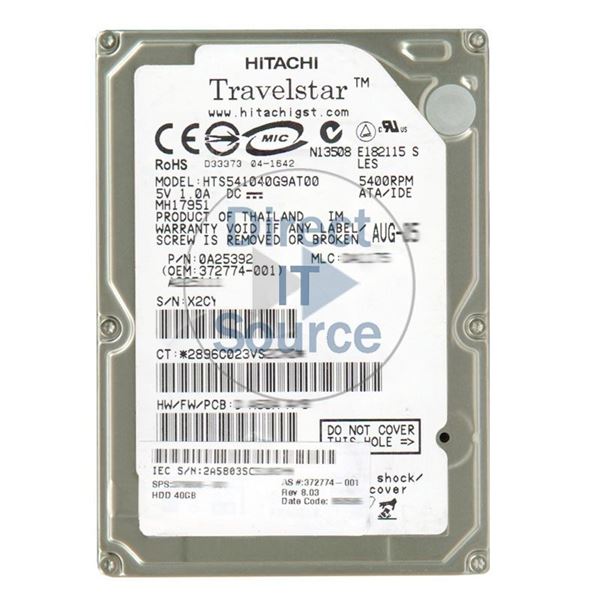 HP 372774-001 - 40GB 5.4K IDE 2.5" Hard Drive