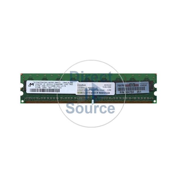 HP 384704-051 - 512MB DDR2 PC2-5300 ECC Unbuffered 240-Pins Memory