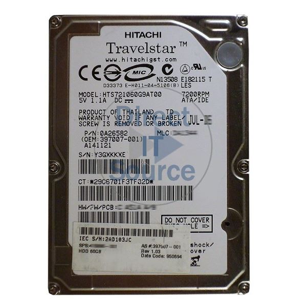 HP 397007-001 - 60GB 7.2K IDE 2.5" Hard Drive