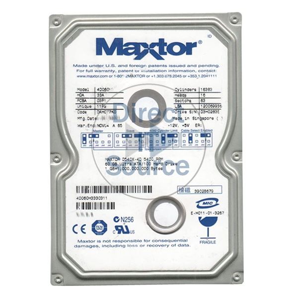 Maxtor 4D060H3-330311 - 60GB 5.4K ATA/100 3.5" 2MB Cache Hard Drive