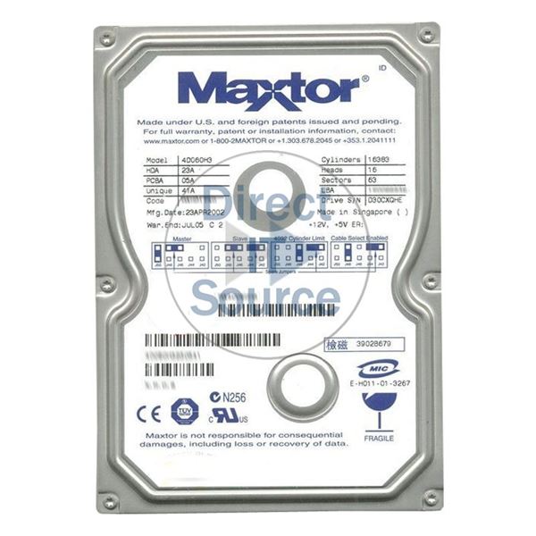 Maxtor 4D060H3 - 60GB 5.4K ATA/100 3.5" 2MB Cache Hard Drive