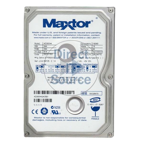 Maxtor 4D080H4-2405B1 - 80GB 5.4K ATA/100 3.5" 2MB Cache Hard Drive