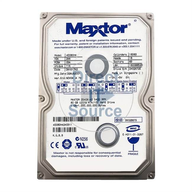 Maxtor 4D080H4240311 - 80GB 5.4K IDE 3.5" Hard Drive