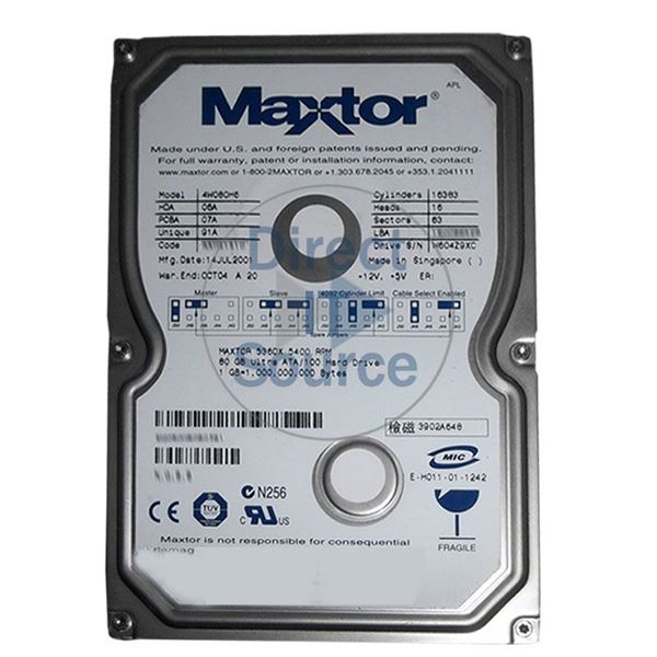 Maxtor 4W080H6 - 80GB 5.4K ATA/100 3.5" 2MB Cache Hard Drive