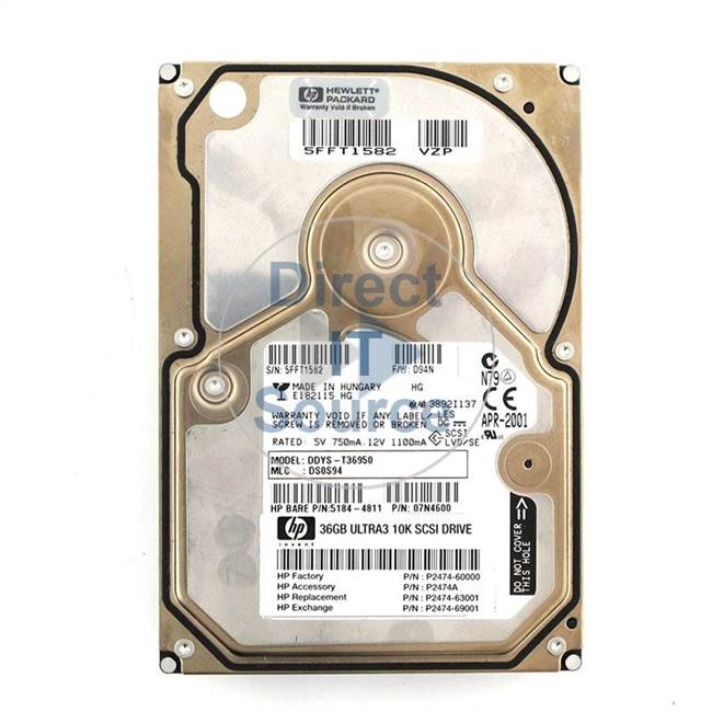 HP 5184-4811 - 36.4GB 10000RPM Ultra-160 SCSI Low Profile Hot Pluggable Hard Drive