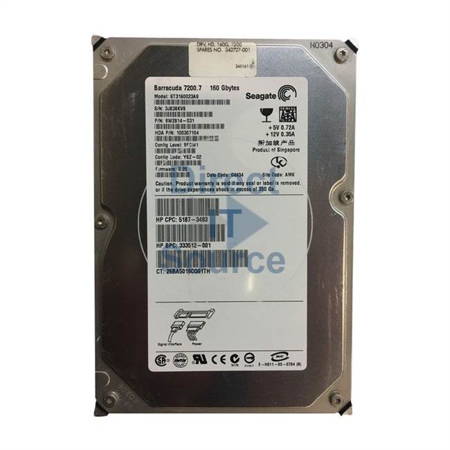 HP 5187-3493 - 160GB 7200Rmp SATA 3.5Inch Hard Drive