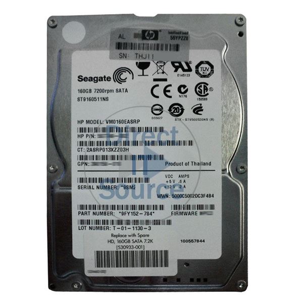 HP 530933-001 - 160GB 7.2K SATA 2.5" Hard Drive