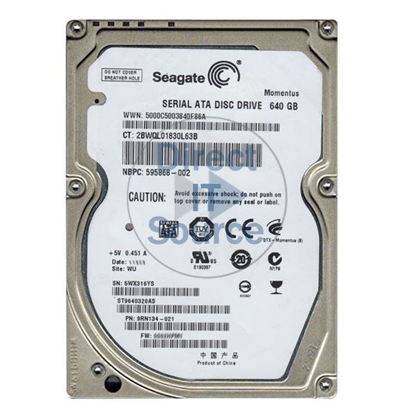 HP 595868-002 - 640GB 5.4K SATA 3.0Gbps 2.5" Hard Drive
