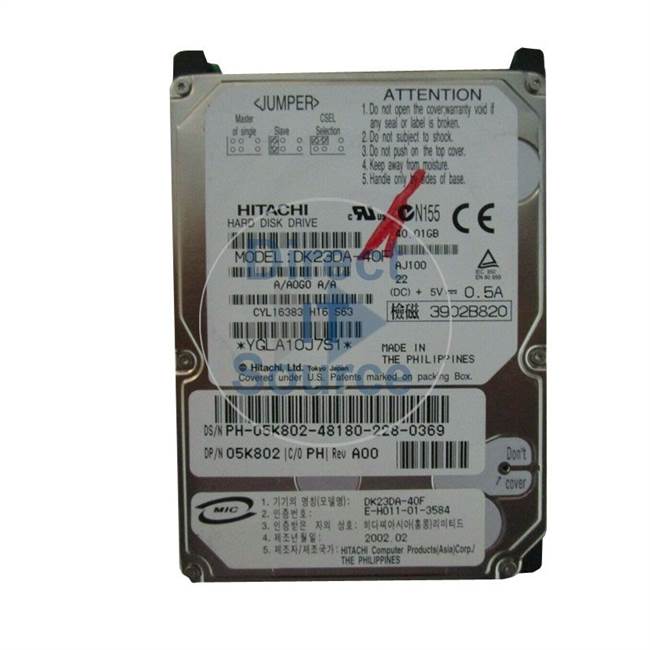 Dell 5K802 - 40GB 4.2K IDE 2.5" Hard Drive