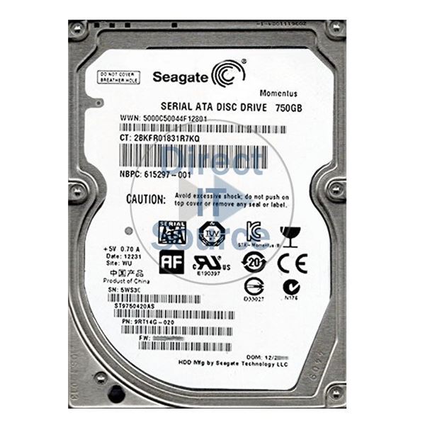 HP 615297-001 - 750GB 7.2K SATA 2.5" Hard Drive