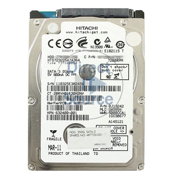 HP 632400-001 - 250GB 7.2K SATA 3.0Gbps 2.5" Hard Drive