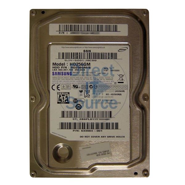HP 633984-001 - 250GB 7.2K SATA 6.0Gbps 3.5" Hard Drive