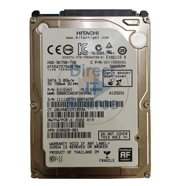 HP 638820-001 - 750GB 5.4K SATA 3.0Gbps 2.5" 8MBCache Hard Drive