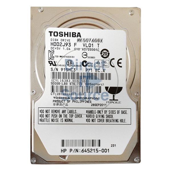 HP 645215-001 - 500GB 5.4K SATA 2.5" Hard Drive