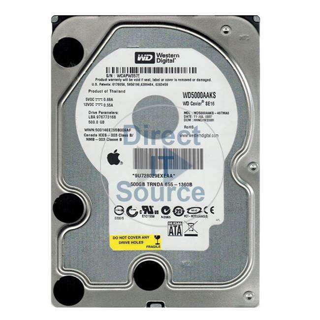 Apple 655-1360B - 500GB 7.2K SATA 3.0Gbps 3.5" 16MB Hard Drive