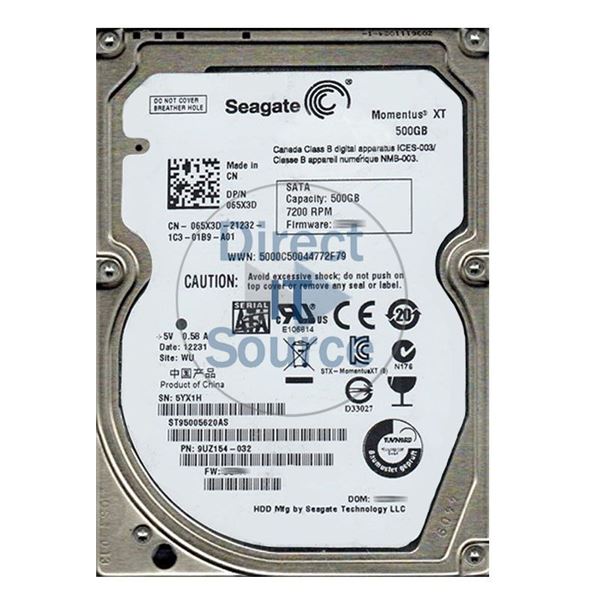 Dell 65X3D - 500GB 7.2K SATA 2.5" Hard Drive