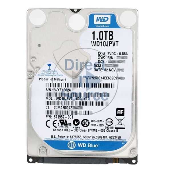 HP 671957-001 - 1TB 5.4K SATA 2.5" 8MBCache Hard Drive