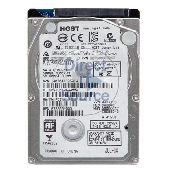 HP 678309-003 - 500GB 7.2K SATA 6.0Gbps 2.5" Hard Drive