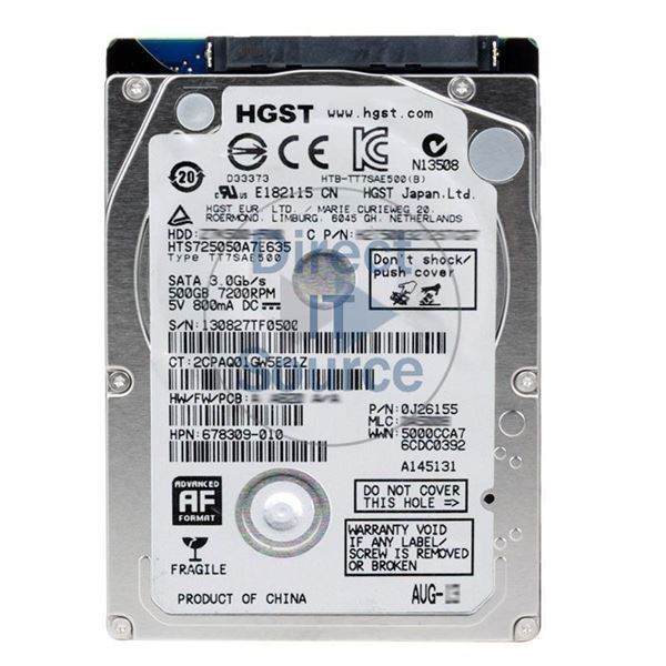 HP 678309-010 - 500GB 7.2K SATA 2.5" Hard Drive