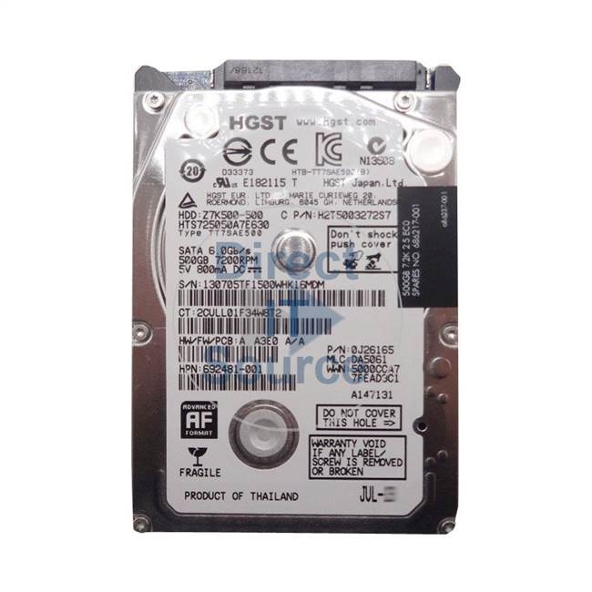 HP 692481-001 - 500GB 7.2K SATA 2.5Inch Cache Hard Drive