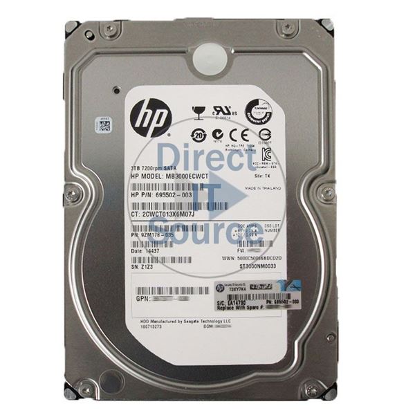 HP 695502-003 - 3TB 7.2K SATA 3.0Gbps 3.5" Hard Drive