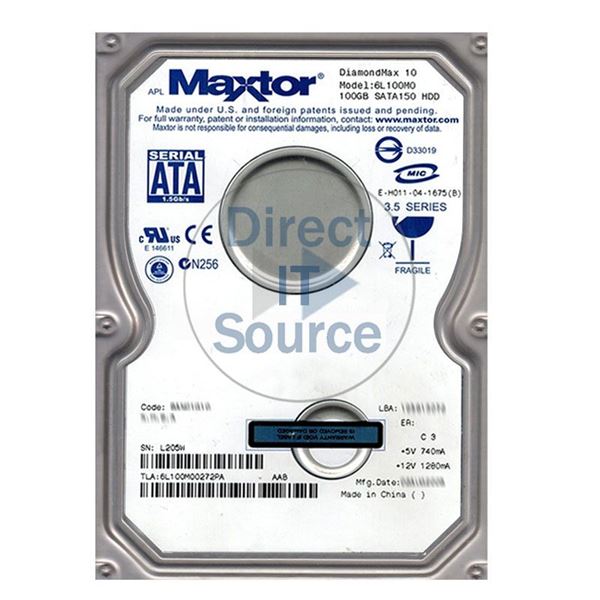 Maxtor 6L100M0-0272PA - 100GB 7.2K SATA 1.5Gbps 3.5" 8MB Cache Hard Drive