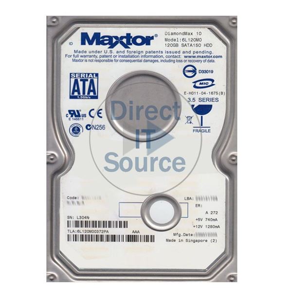 Maxtor 6L120M0-0372PA - 120GB 7.2K SATA 1.5Gbps 3.5" 8MB Cache Hard Drive