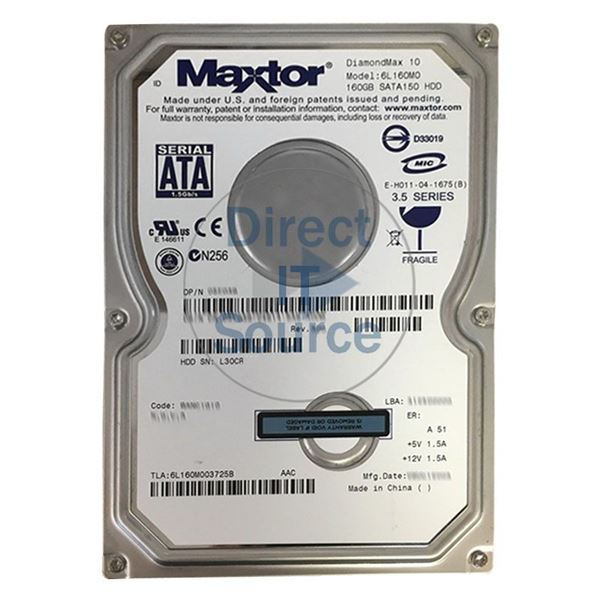 Maxtor 6L160M0-03725B - 160GB 7.2K SATA 1.5Gbps 3.5" 8MB Cache Hard Drive