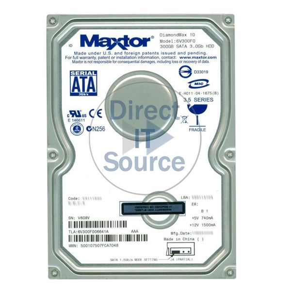 Maxtor 6V300F0-06641A - 300GB 7.2K SATA 3.0Gbps 3.5" 16MB Cache Hard Drive