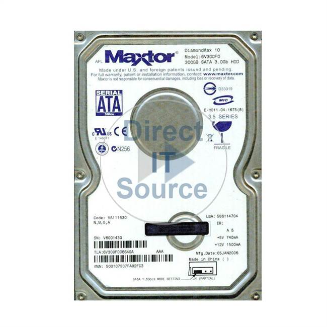 Maxtor 6V300F006640A - 300GB 7.2K SATA 3.5" Hard Drive