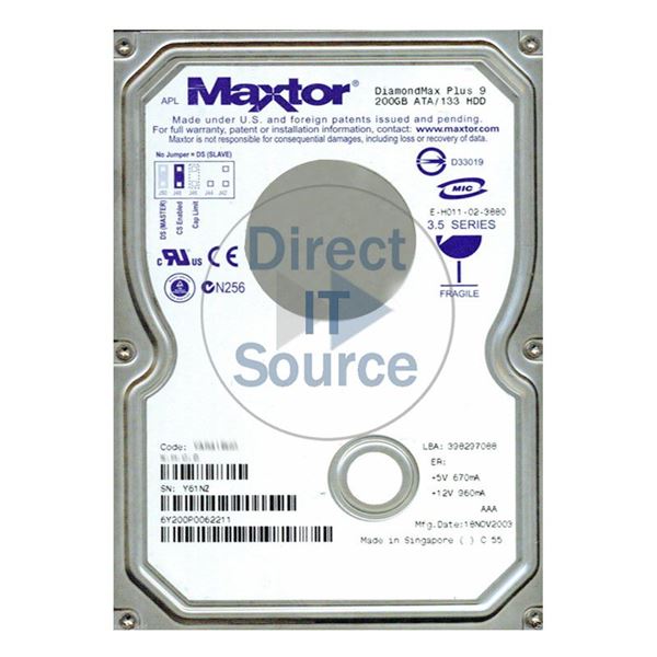 Maxtor 6Y200P0-062211 - 200GB 7.2K ATA/133 3.5" 8MB Cache Hard Drive