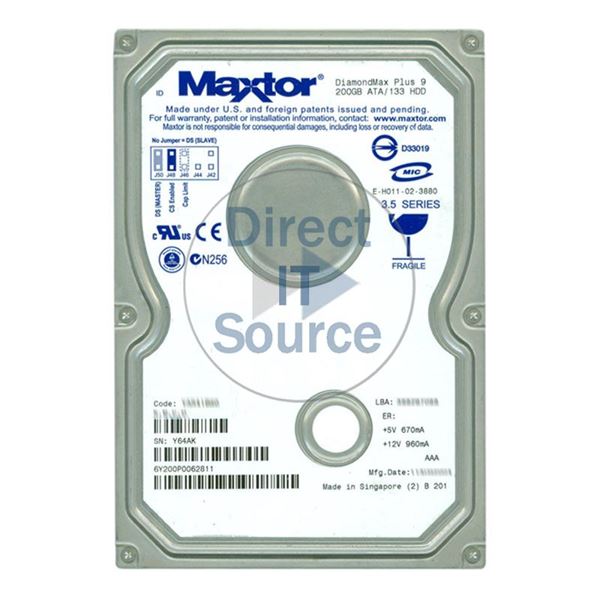 Maxtor 6Y200P0-062811 - 200GB 7.2K ATA/133 3.5" 8MB Cache Hard Drive