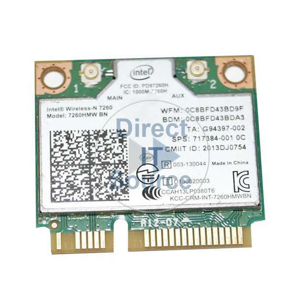 HP 717384-001 - PCI-E Mini 7260Hmw Bn 802.11N Wireless-N 7260 Card