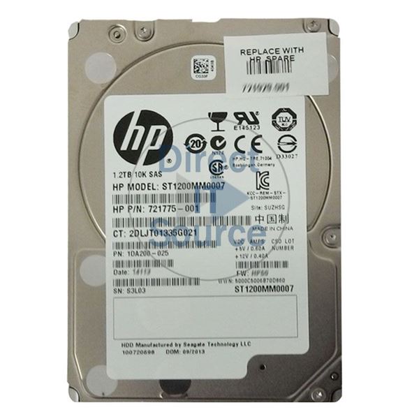 HP 721775-001 - 1.2TB 10K SAS 6.0Gbps 2.5" Hard Drive