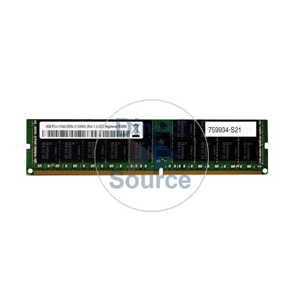 HP 759934-S21 - 8GB DDR4 PC4-17000 ECC Registered 288-Pins Memory
