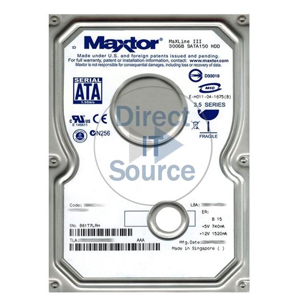 Maxtor 7B300S0-0665K1 - 300GB 7.2K SATA 1.5Gbps 3.5" 16MB Cache Hard Drive