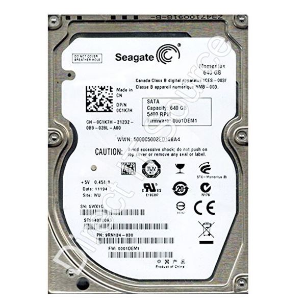 Seagate 9RN134-030 - 640GB 5.4K SATA 3.0Gbps 2.5" 8MB Cache Hard Drive