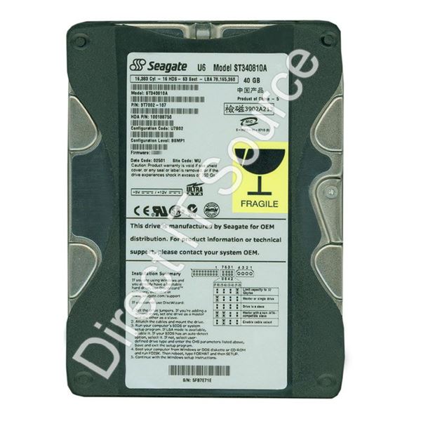 Seagate 9T7002-107 - 40GB 5.4K Ultra-ATA/100 3.5" 2MB Cache Hard Drive