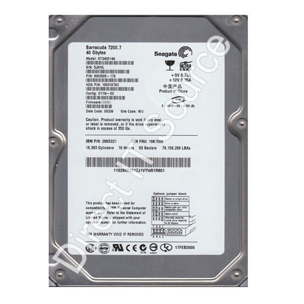 Seagate 9W2005-176 - 40GB 7.2K Ultra-ATA/100  3.5" 2MB Cache Hard Drive