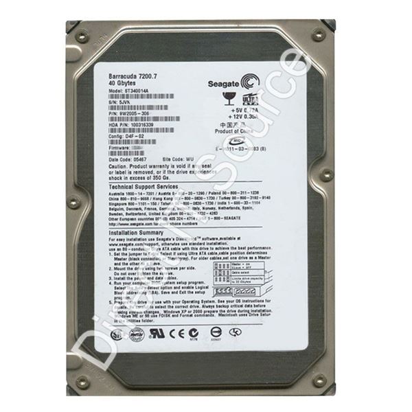 Seagate 9W2005-306 - 40GB 7.2K Ultra-ATA/100 3.5" 2MB Cache Hard Drive