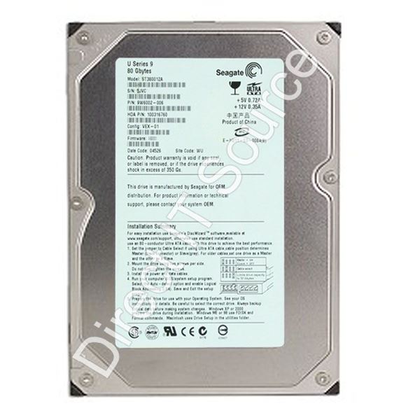 Seagate 9W6002-006 - 80GB 5.4K Ultra-IDE ATA/100 3.5" 1MB Cache Hard Drive